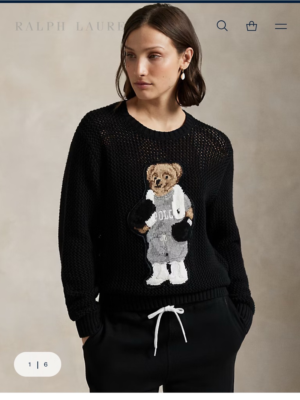 Polo Ralph Lauren Women's Boxing Bear Crewneck Sweater Small Black RARE/NWT